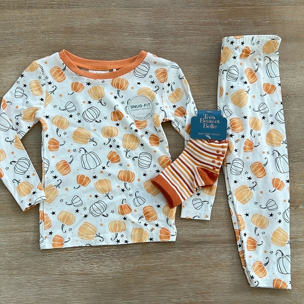 🎃 Tres Beau et Belle Toddler Boy Girl Bamboo Pajama Set 24 months Pumpkin